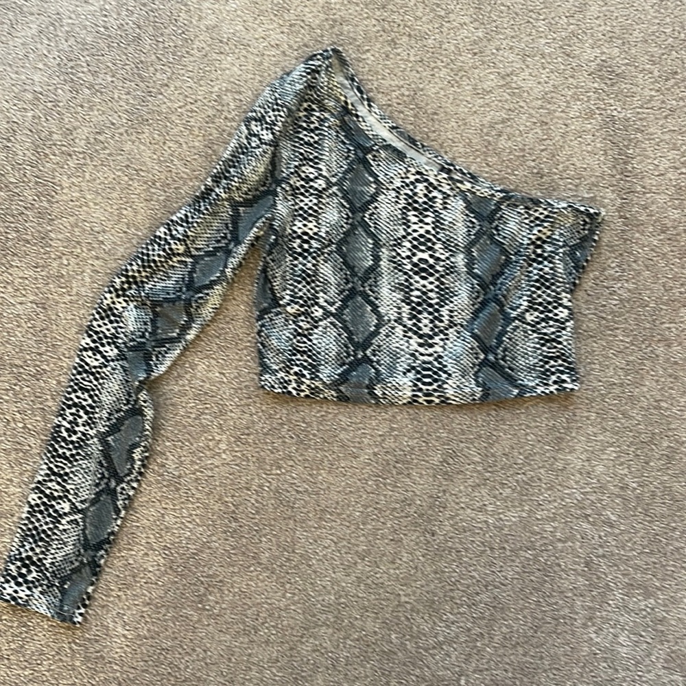 Snakeskin one shoulder crop top